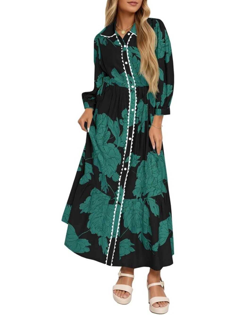 Floral Maxi Shirt Dress for Women | Long Sleeve Button Down Boho Style